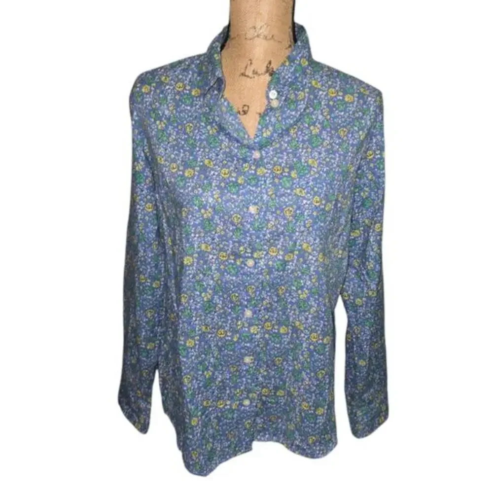 J. Crew‎ Blue Yellow Ditsy Floral Button-Up Shirt Women's Size Medium